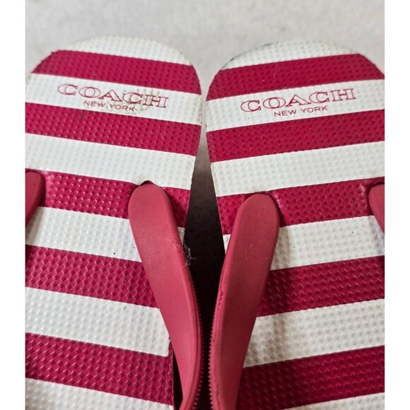 Coach Loralyn Wedge‎ Flip Flop Sandals Striped Pop Pink White Size 7 B - Picture 7 of 10